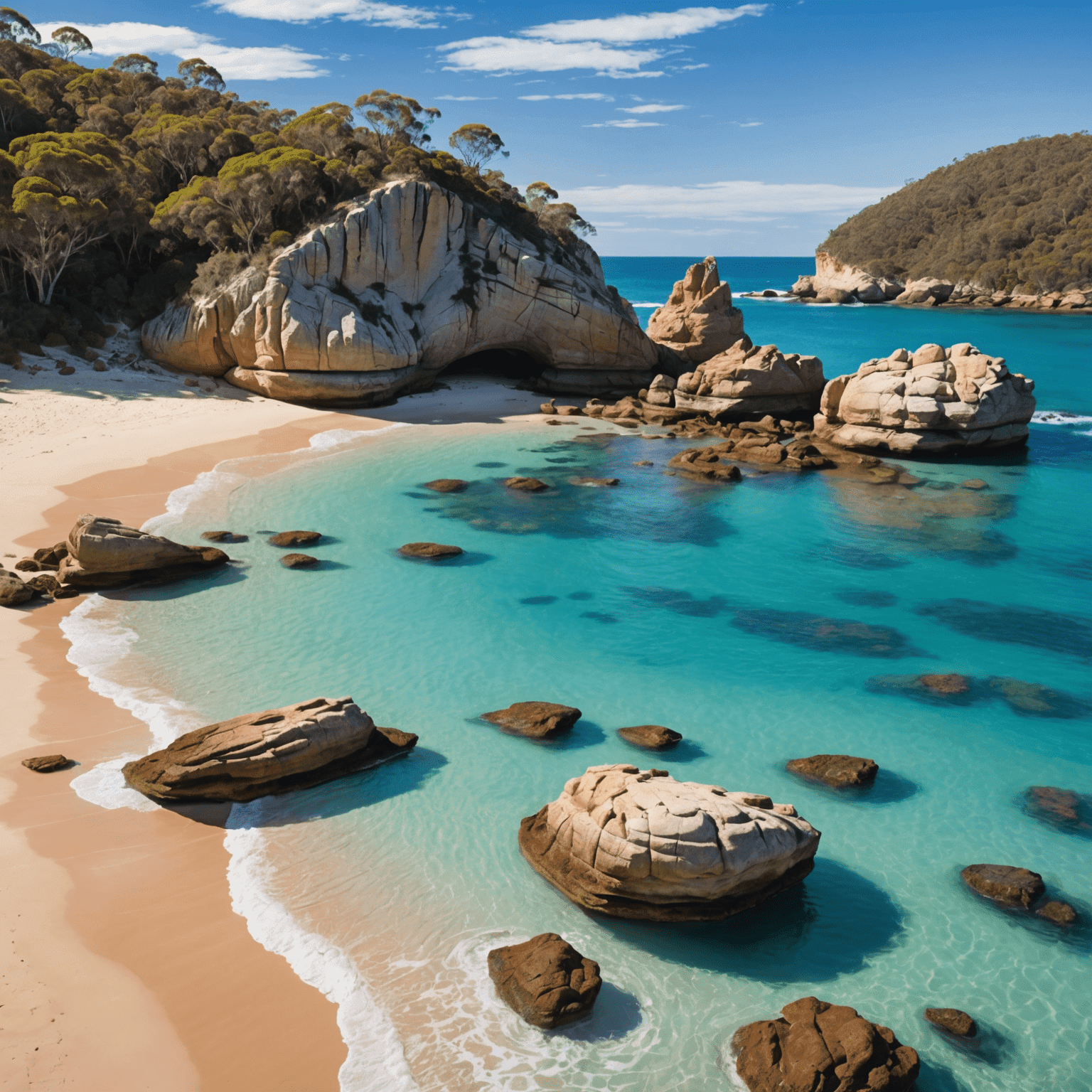 Scenic view of a secluded beach with crystal clear water and unique rock formations, representing one of Australia's hidden gems