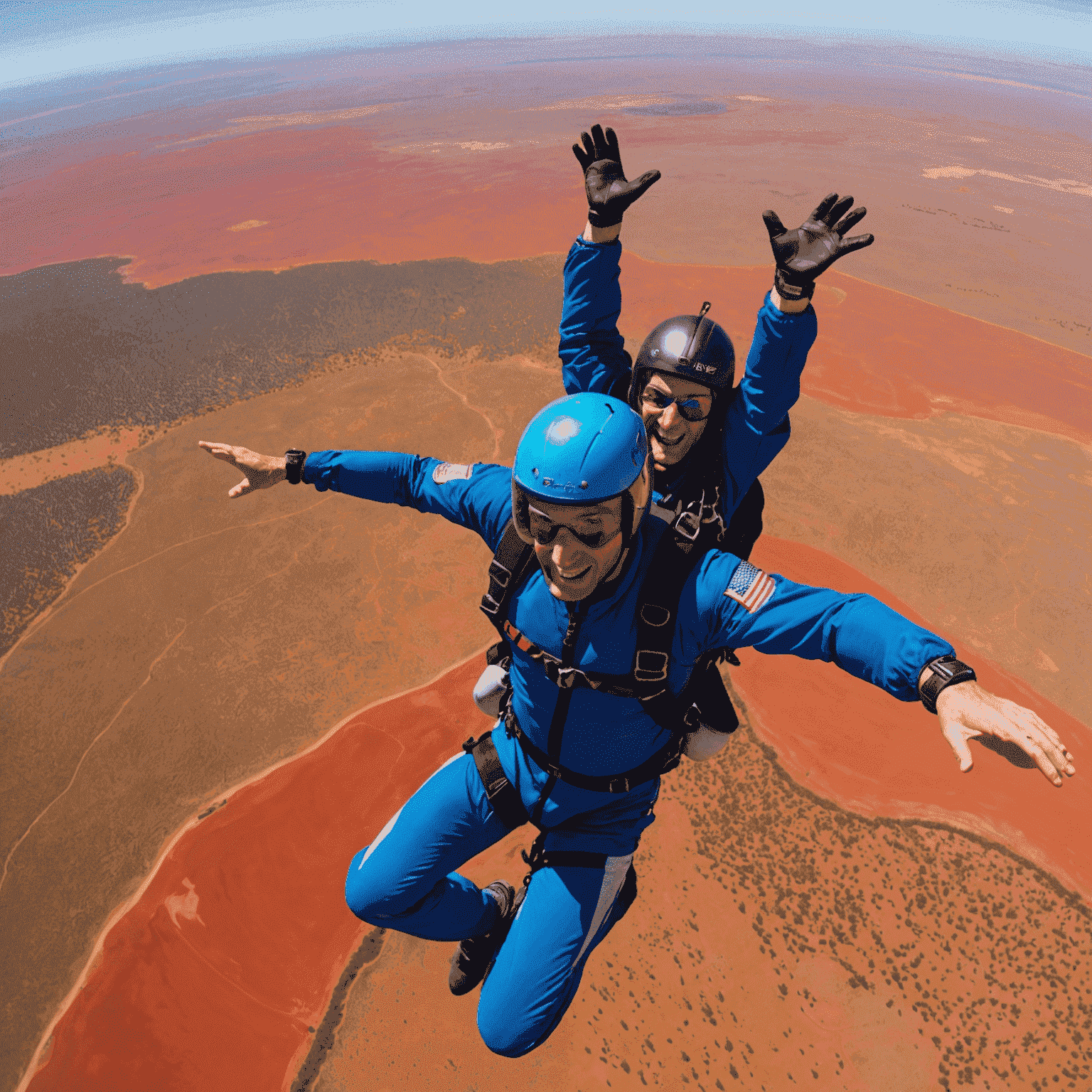 Thrilling skydiving experience over the vast red landscape of the Australian Outback