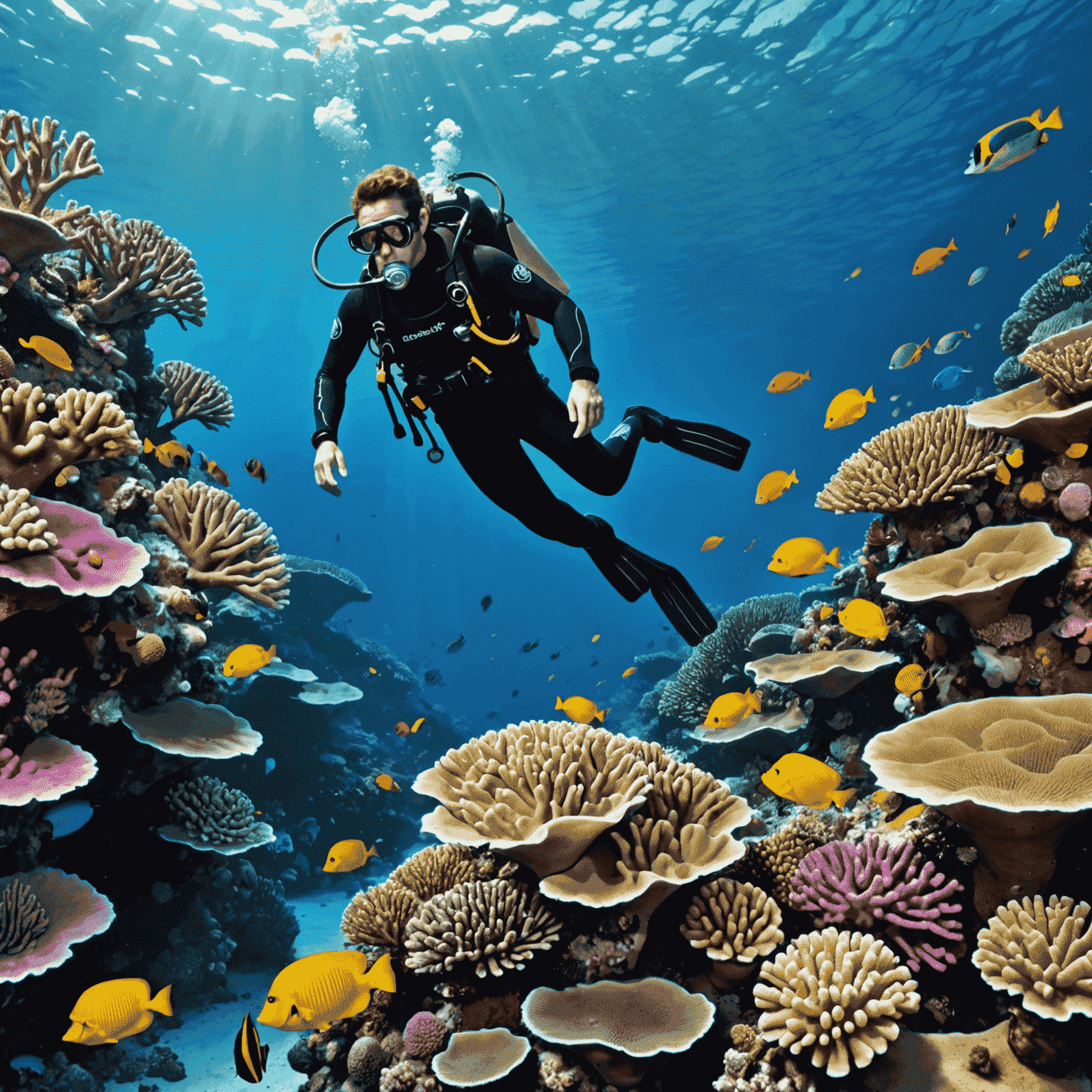 Scuba diver exploring the vibrant coral and marine life of the Great Barrier Reef