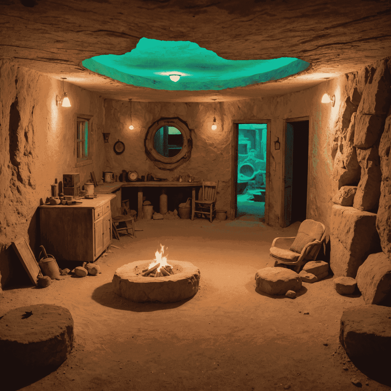 Interior of an underground home in Coober Pedy, showcasing the unique subterranean lifestyle of this opal mining town